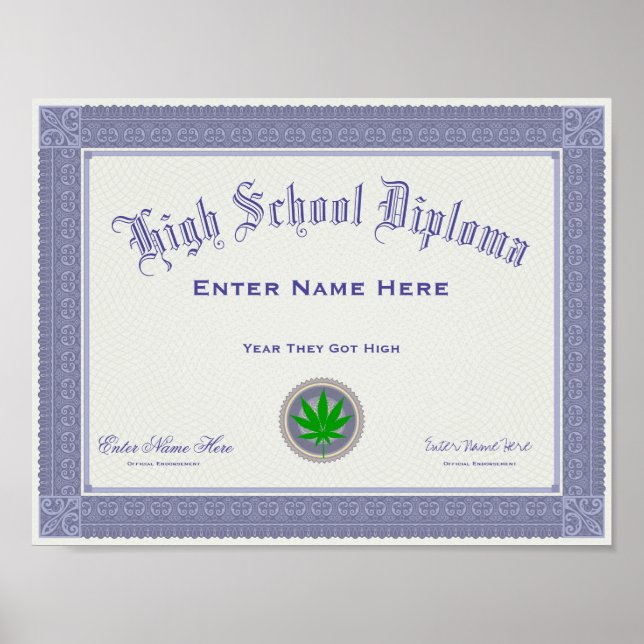 Funny High School Diploma Poster (Front)