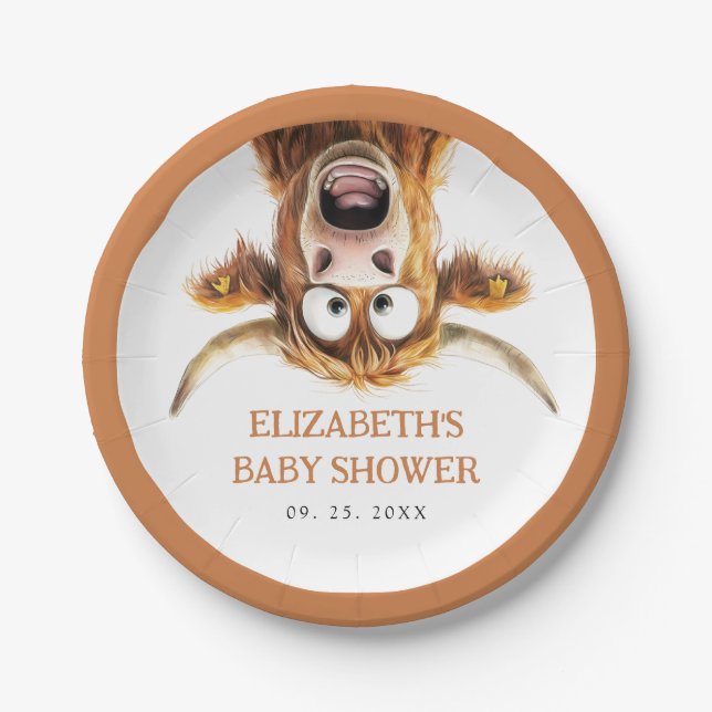 Funny Highland Cow Baby Shower Paper Plate (Front)