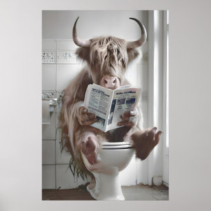 Funny Highland Cow Bathroom Print, Toilet Poster