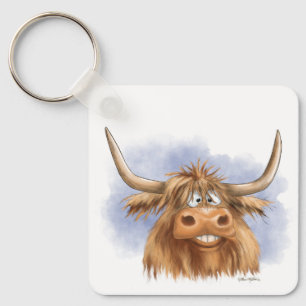 Funny Highland Cow cartoon Keychain