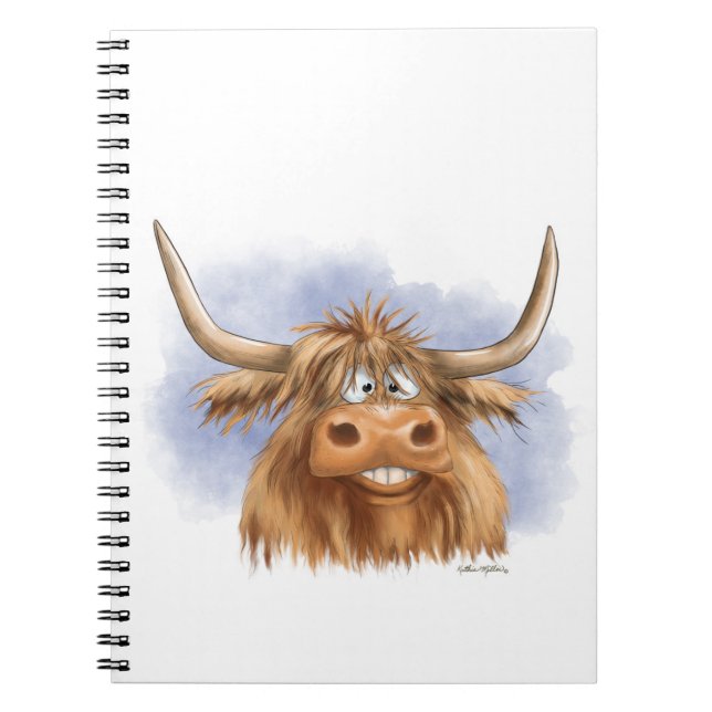 Funny Highland Cow cartoon Notebook (Front)