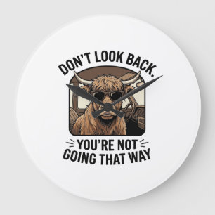 Funny Highland Cow Don’t Look Back Retro Large Clock
