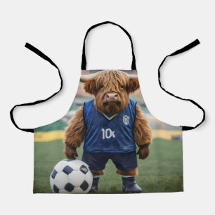 Funny Highland Cow Dressed For Soccer, Apron