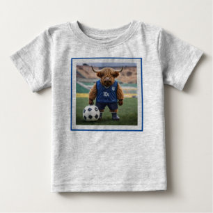 Funny Highland Cow Dressed For Soccer, Baby T-Shirt