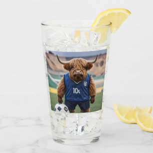 Funny Highland Cow Dressed For Soccer, Glass