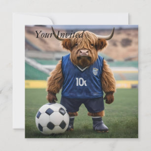 Funny Highland Cow Dressed For Soccer, Invitation