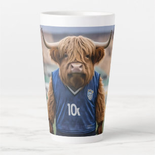 Funny Highland Cow Dressed For Soccer, Latte Mug