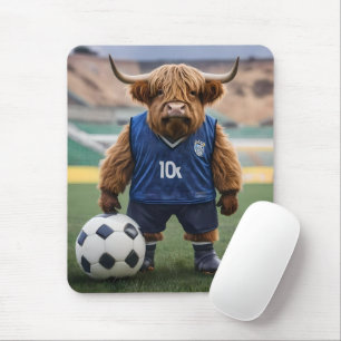 Funny Highland Cow Dressed For Soccer, Mouse Pad