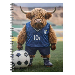 Funny Highland Cow Dressed For Soccer, Notebook