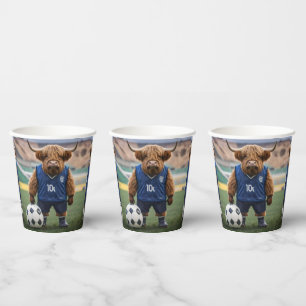 Funny Highland Cow Dressed For Soccer, Paper Cups