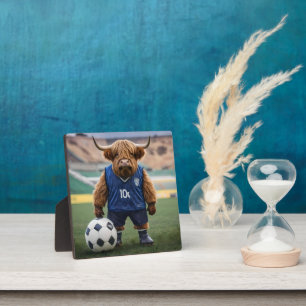 Funny Highland Cow Dressed For Soccer, Plaque