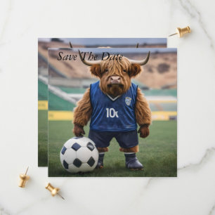 Funny Highland Cow Dressed For Soccer, Save The Date