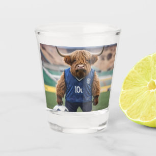 Funny Highland Cow Dressed For Soccer, Shot Glass