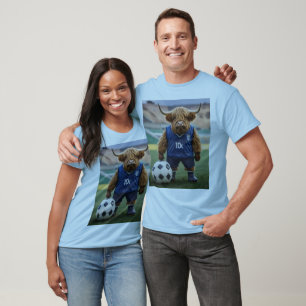Funny Highland Cow Dressed For Soccer, T-Shirt