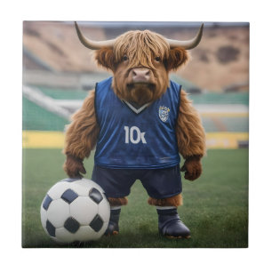 Funny Highland Cow Dressed For Soccer, Tile