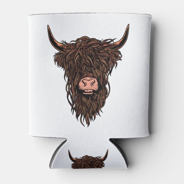 Funny Highland Cow Head Can Cooler (Front)