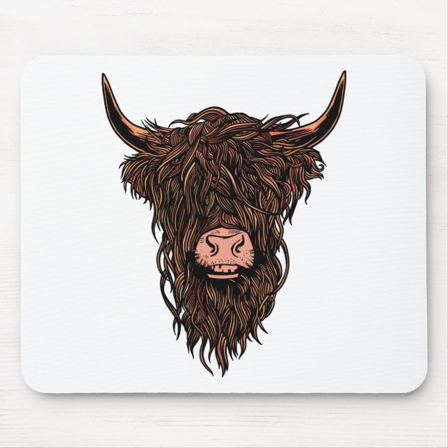 Funny Highland Cow Head Mouse Pad (Front)