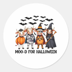 Funny Highland Cow Moo-d for Halloween Classic Round Sticker