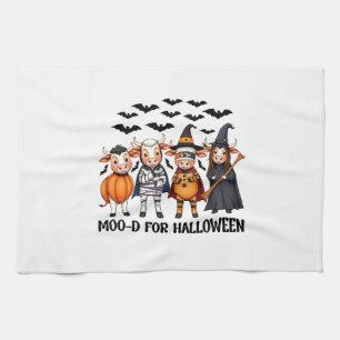 Funny Highland Cow Moo-d for Halloween Kitchen Towel