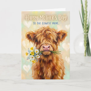 Funny Highland Cow Mother's Day Pun Cowest Mom Holiday Card