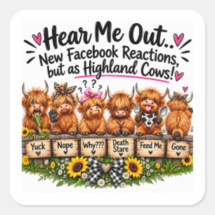 Funny Highland Cow Reactions Square Sticker