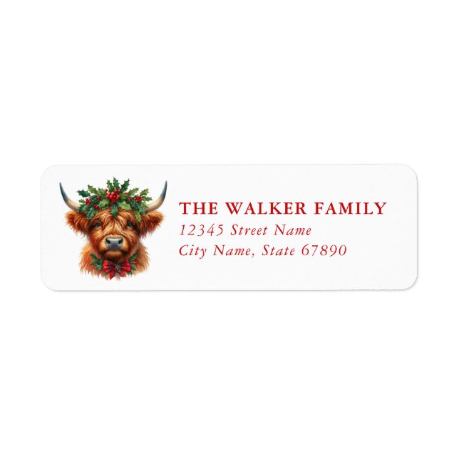 Funny Highland Cow Return Address Labels (Front)