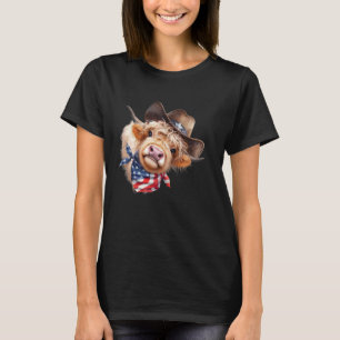 Funny Highland Cow Scottish Cattle 4th of July Ame T-Shirt