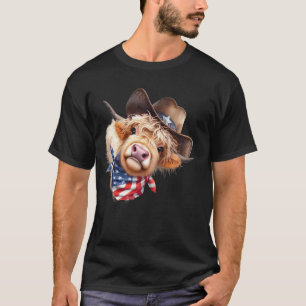 Funny Highland Cow Scottish Cattle 4th of July Ame T-Shirt