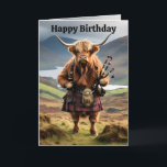 Funny Highland Cow With Bagpipes, Birthday Card<br><div class="desc">Pictured With Views Of The Scottish Highland Is A Funny Highland Cow Standing With Kilt On And Carrying His Bagpipes.</div>