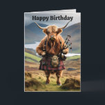Funny Highland Cow With Bagpipes, Birthday Card<br><div class="desc">Pictured With Views Of The Scottish Highland Is A Funny Highland Cow Standing With Kilt On And Carrying His Bagpipes.</div>