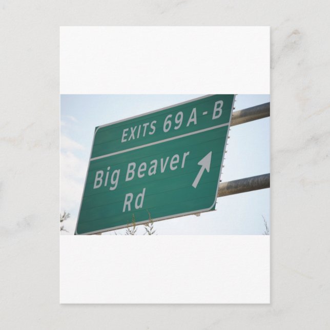 Funny HIghway Sign Big Beaver Road Exit 69 Postcard (Front)