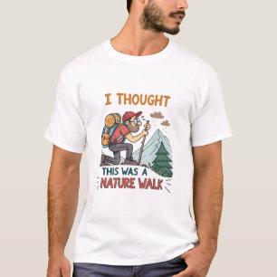 Funny Hiker Exhausted Cartoon Hiking Mountain Joke T-Shirt