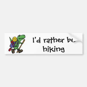 Funny Hiking Green T-Rex Dinosaur Bumper Sticker