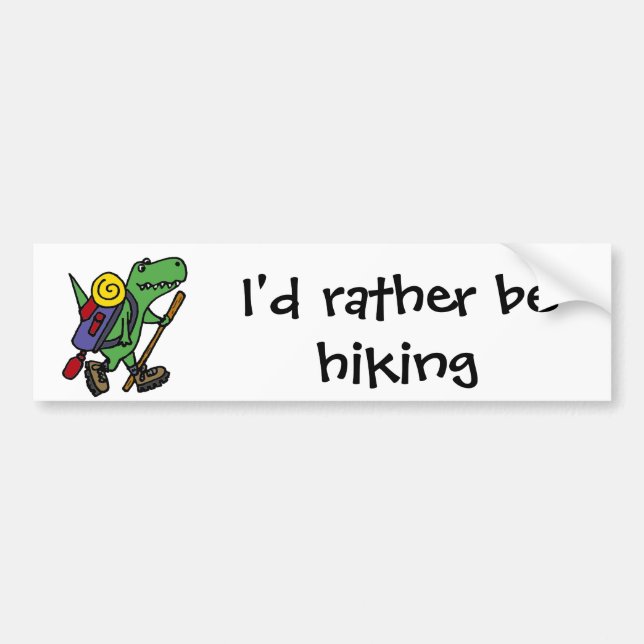 Funny Hiking Green T-Rex Dinosaur Bumper Sticker (Front)