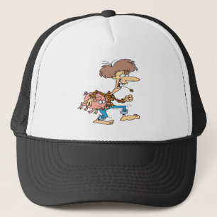 funny hillbilly redneck with pig cartoon trucker hat