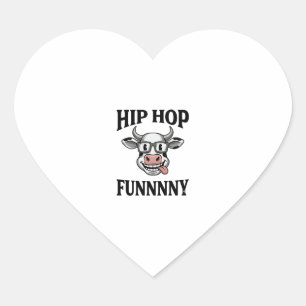 Funny Hip Hop Cow Vintage Engraving Shirt Design_1 Heart Sticker