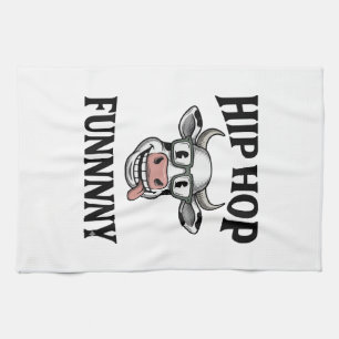 Funny Hip Hop Cow Vintage Engraving Shirt Design_1 Kitchen Towel