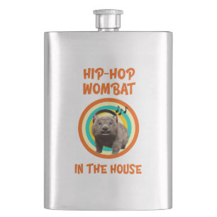 Funny Hip-hop Wombat in the House Hip Flask