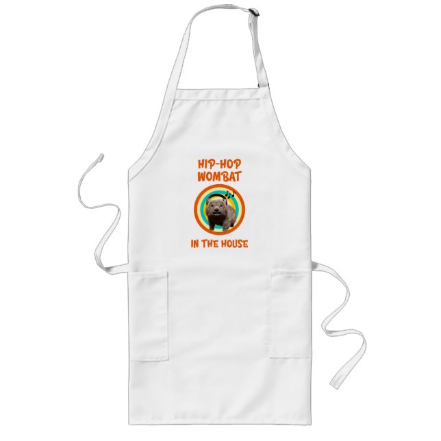 Funny Hip-hop Wombat in the House Long Apron (Front)
