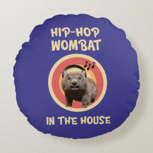 Funny Hip-hop Wombat in the House Round Pillow