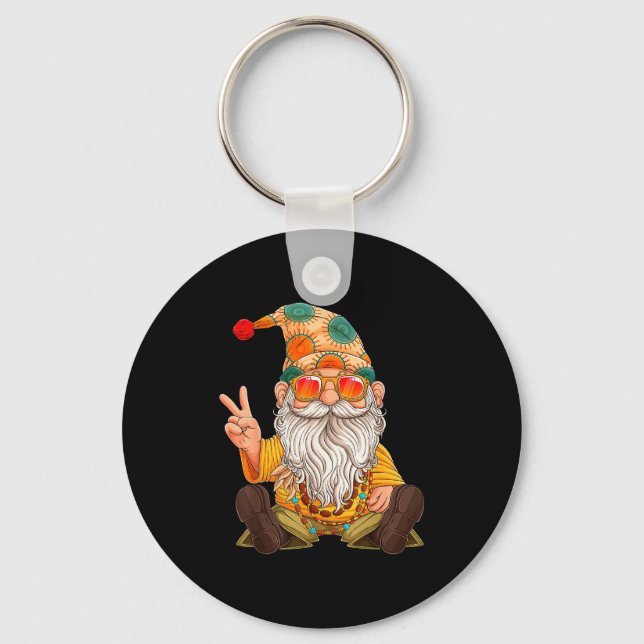 Funny Hipe Gnome Peace Sign Gnomes Lovers Men Wome Keychain (Front)