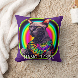 Funny Hippie Sphynx Cat Throw Pillow