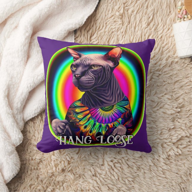 Funny Hippie Sphynx Cat Throw Pillow (Blanket)