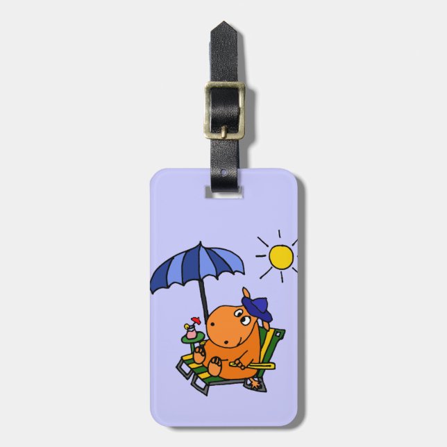 Funny Hippo at the Beach Luggage Tag (Front Vertical)