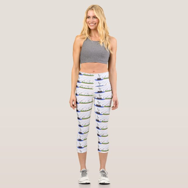 Funny hippo birdie two ewes capri leggings (Front)