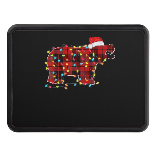Funny Hippo Christmas Light Matching Family Trailer Hitch Cover (Front)
