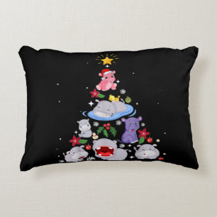 Funny Hippo Christmas Tree Xmas Hippopotamus Accent Pillow