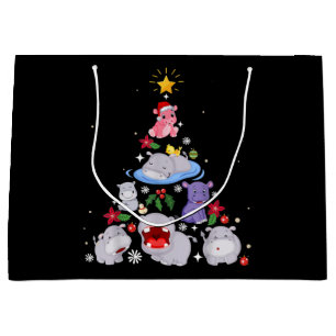 Funny Hippo Christmas Tree   Xmas Hippopotamus Large Gift Bag
