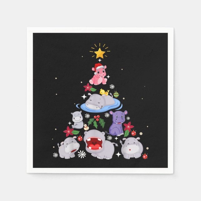 Funny Hippo Christmas Tree | Xmas Hippopotamus Napkin (Front)