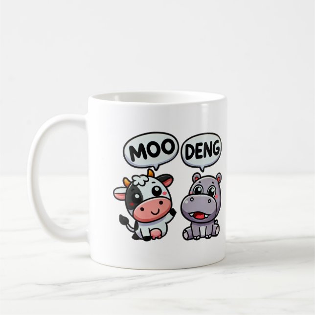 Funny Hippo & Cow Duo Moo Deng Coffee Mug (Left)